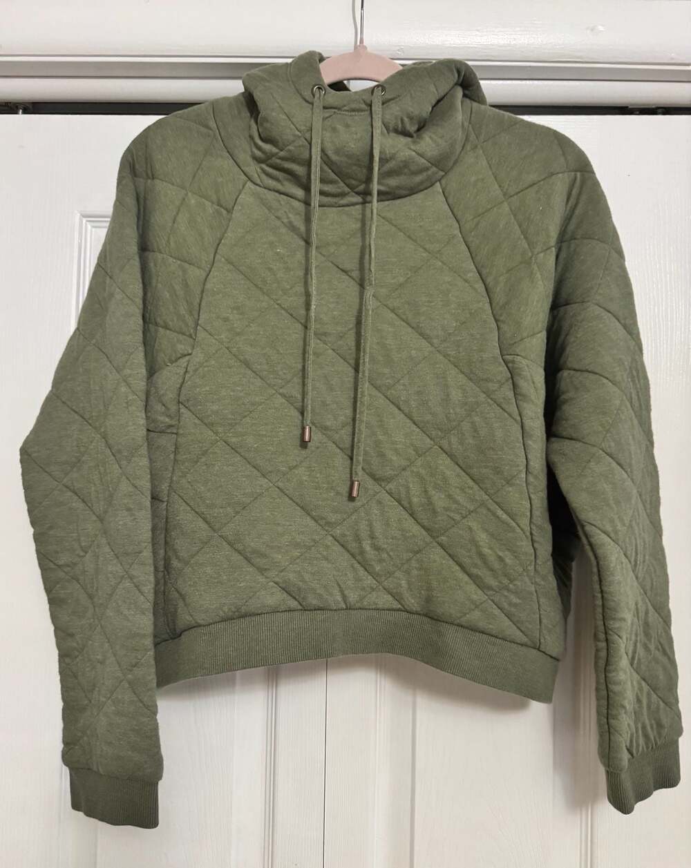 MPG Quilted Funnel Neck Hoodie Olive Green Size Large